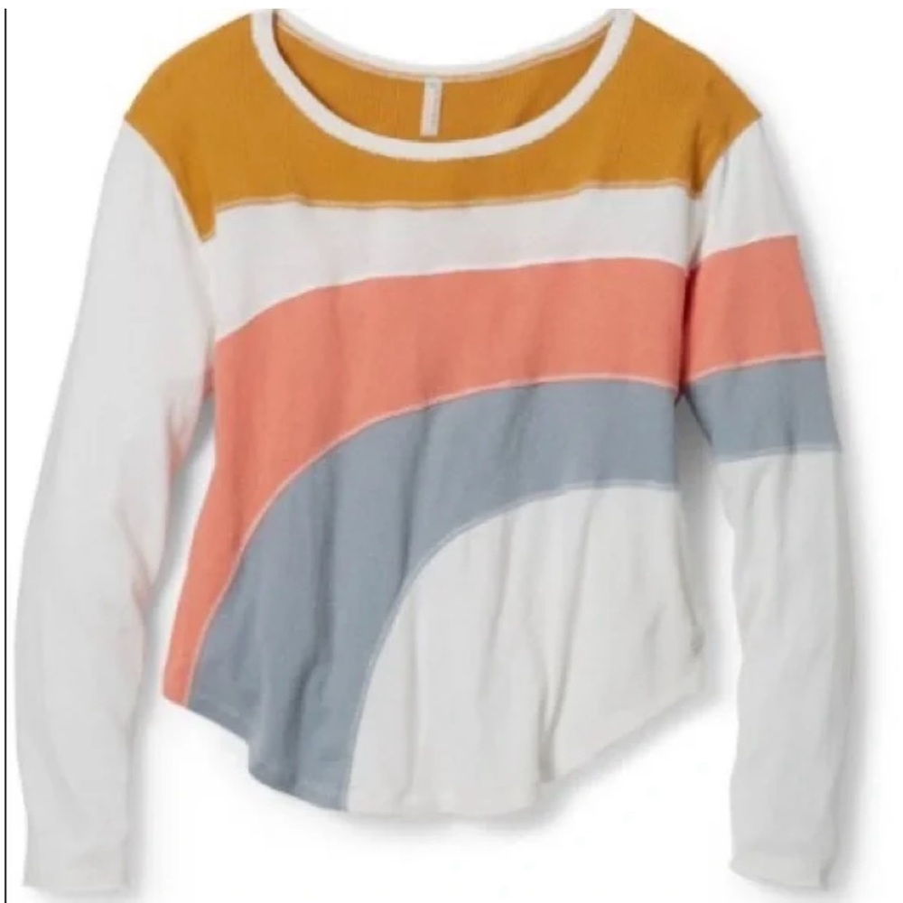 Free People FP Movement Sun Downer Ivory Multi Color Block Top Wmn Sz S